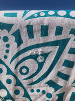 Extra Large Cotton Throw with Turquoise Mandala Pattern