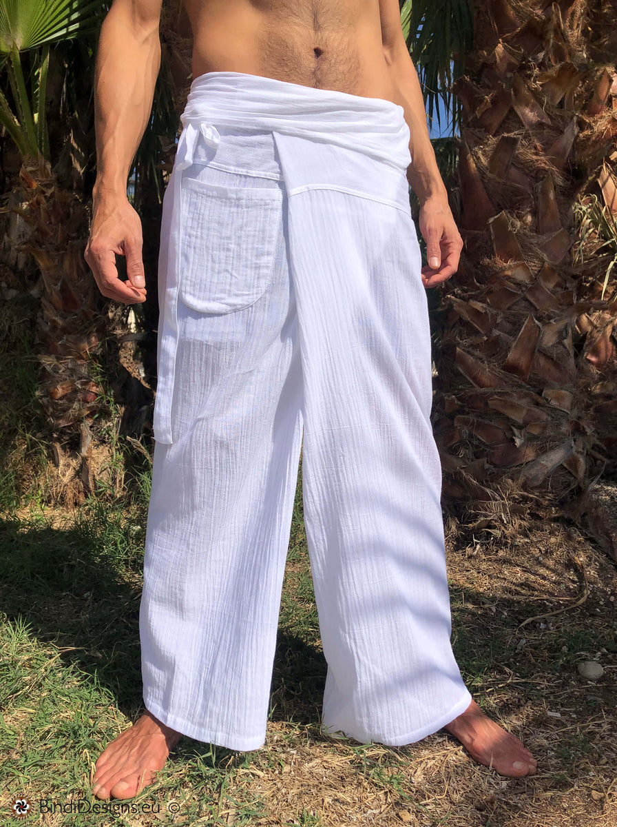 Whitewhale Mens Lightweight Cotton Thai Fisherman Pants Summer Hippie