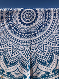 Extra Large Cotton Throw with Blue Mandala Pattern