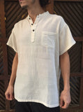 Short Sleeve Raw Cotton Shirt with Coconut Buttons