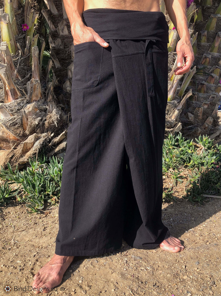 Thai Craft Warehouse - Capri Length Thai Fisherman Pants - Embroidered  Asian Bamboo - Red & Black