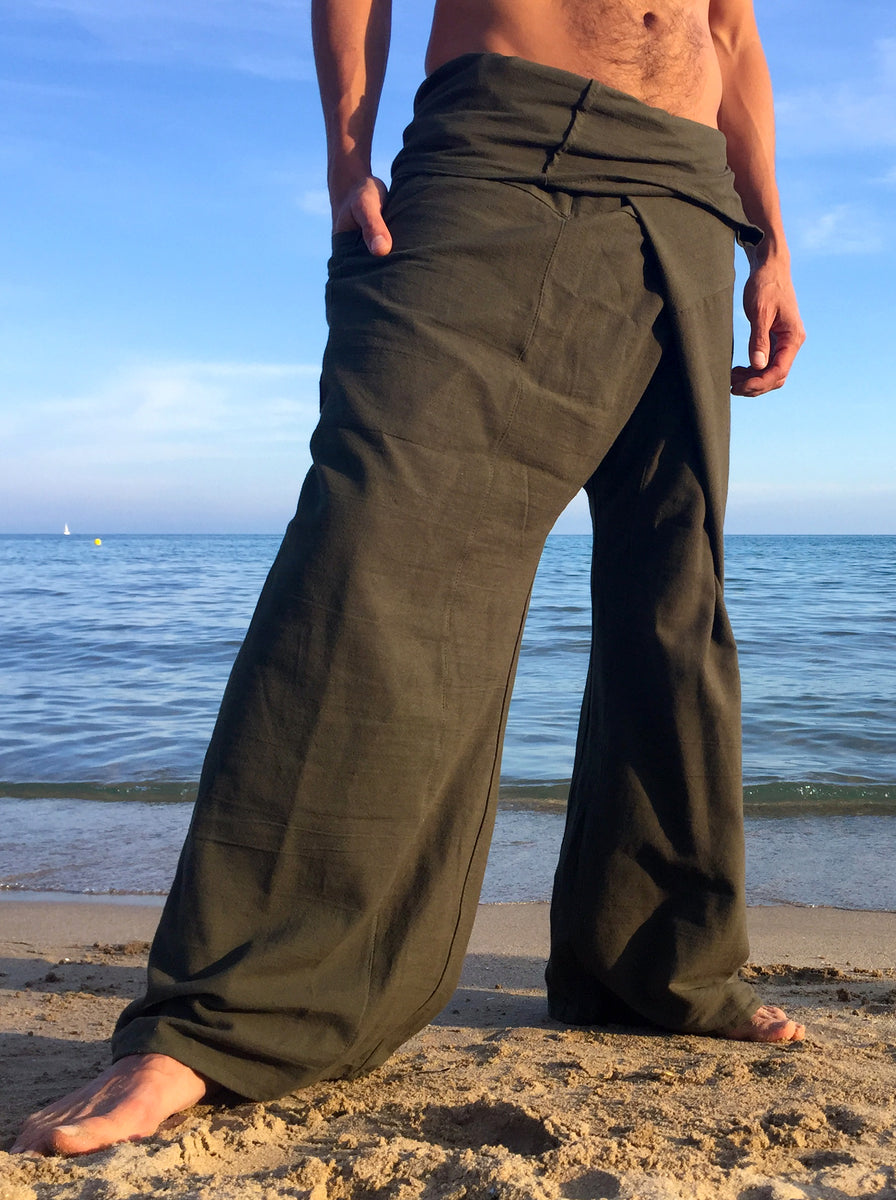 Womens Thai Silk Fisherman Pants Palazzo Wrap Black Sarong Harem Hippie  Trousers