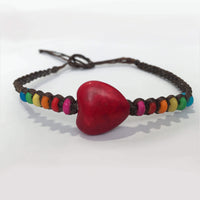 Big heart and rainbow bead macrame bracelet