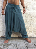 Harem Pants Cotton with Pockets Dusty Blue