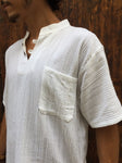 Short Sleeve Textured Cotton Shirt with Coconut Buttons