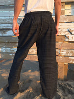 Cotton Drawstring Pants Black Pinstripe Pattern