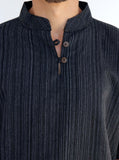 Black Short Sleeve Cotton Shirt Line Pattern