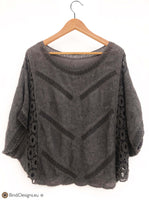 Embroidered Batwing Top in Grey