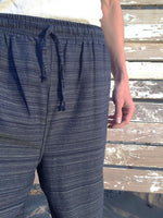 Cotton Drawstring pants with Dark Blue Line Pattern