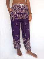 Drawstring pants with floral pattern