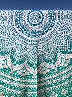 Extra Large Cotton Throw with Turquoise Mandala Pattern