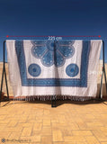 Extra Large Cotton Throw with tassels Blue Mandala Pattern