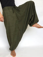 Green Line Pattern Samurai Pants