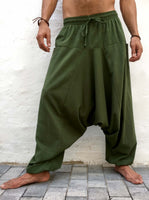 Baggy Cotton Pants with Pockets Green