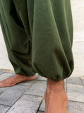 Baggy Cotton Pants with Pockets Green