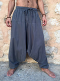 Low Crotch Cotton Pants with Pockets Grey