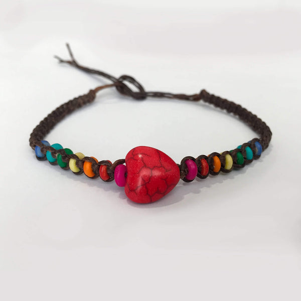 Small Heart and rainbow bead macrame bracelet