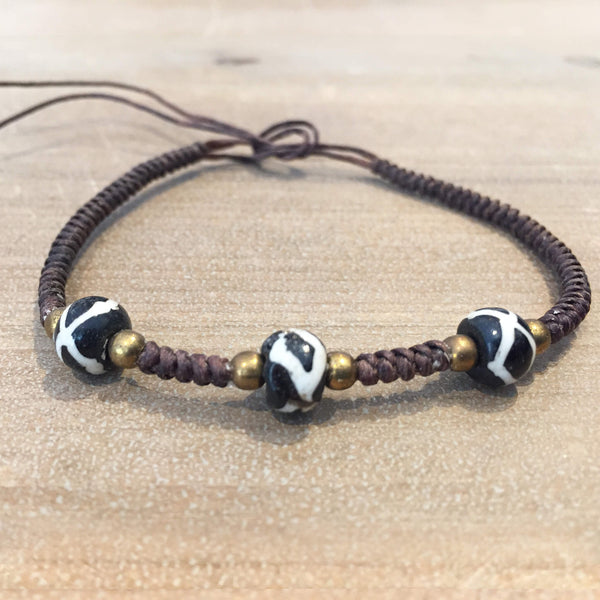 Hematite Woven Bracelet with 3 Stone Beads