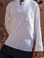 Long Sleeve Textured Cotton Shirt with Coconut Buttons