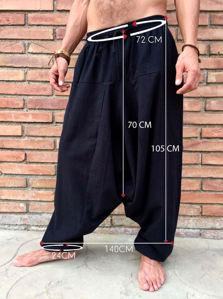 Men Slub Cotton Linen Chinese Retro Loose Big Crotch Pants Elastic Waist  Trouser | eBay
