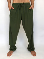 Olive Green Cotton Drawstring Pants