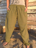 Cotton Drawstring pants with Olive Line Pattern