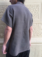 Short Sleeve Hand Woven Raw Slate Gray Cotton Shirt with Coconut Buttons