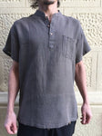 Short Sleeve Hand Woven Raw Slate Gray Cotton Shirt with Coconut Buttons