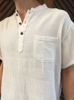 Short Sleeve Raw Cotton Shirt with Coconut Buttons