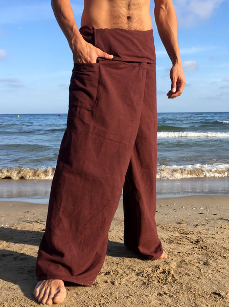 MENS PLAIN THAI Fisherman Pants, Martial Arts Yoga Cotton Full Length  Trousers EUR 17,33 - PicClick FR